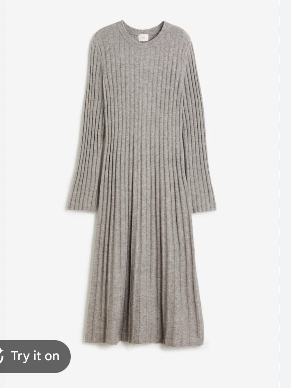 H&M Greige Ribbed Long-Sleeve Midi Dress
